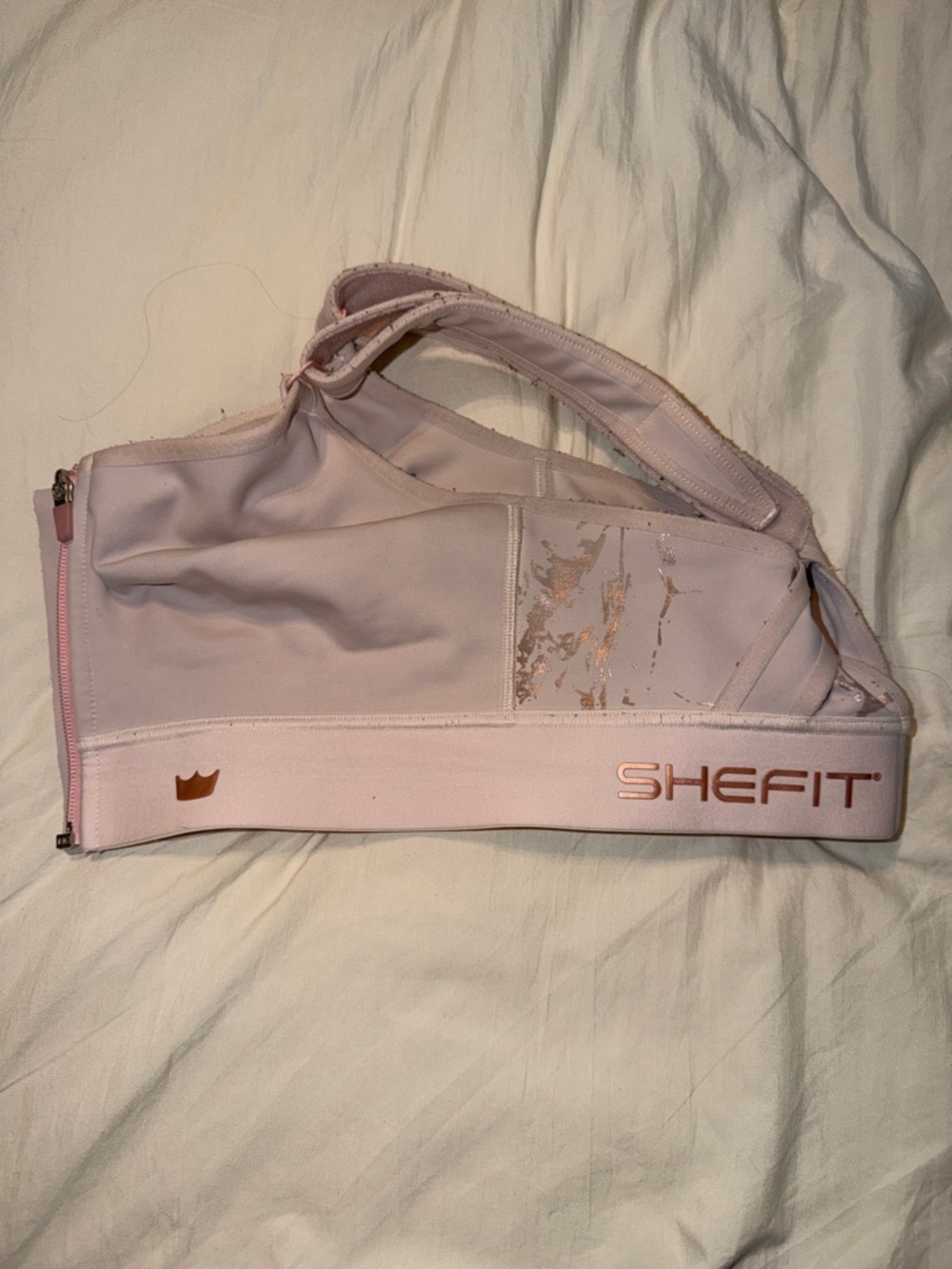 SHEFIT LUXE Pale Pink Zip-Front High Support Sports Bra